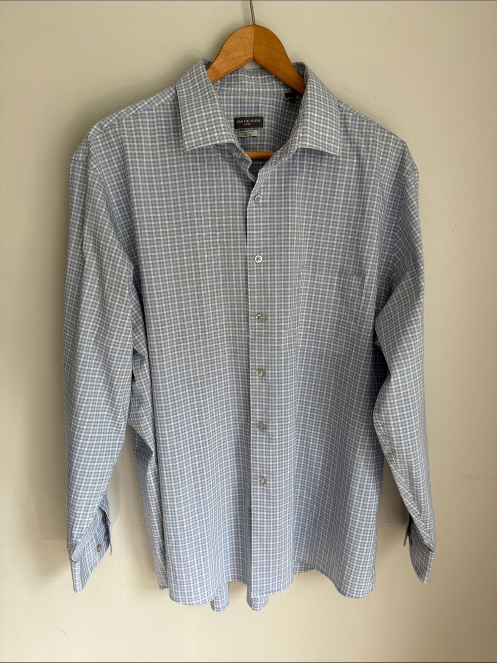 Van Heusen Flex Regular Fit Blue and White Button Down Plaid Shirt, XL